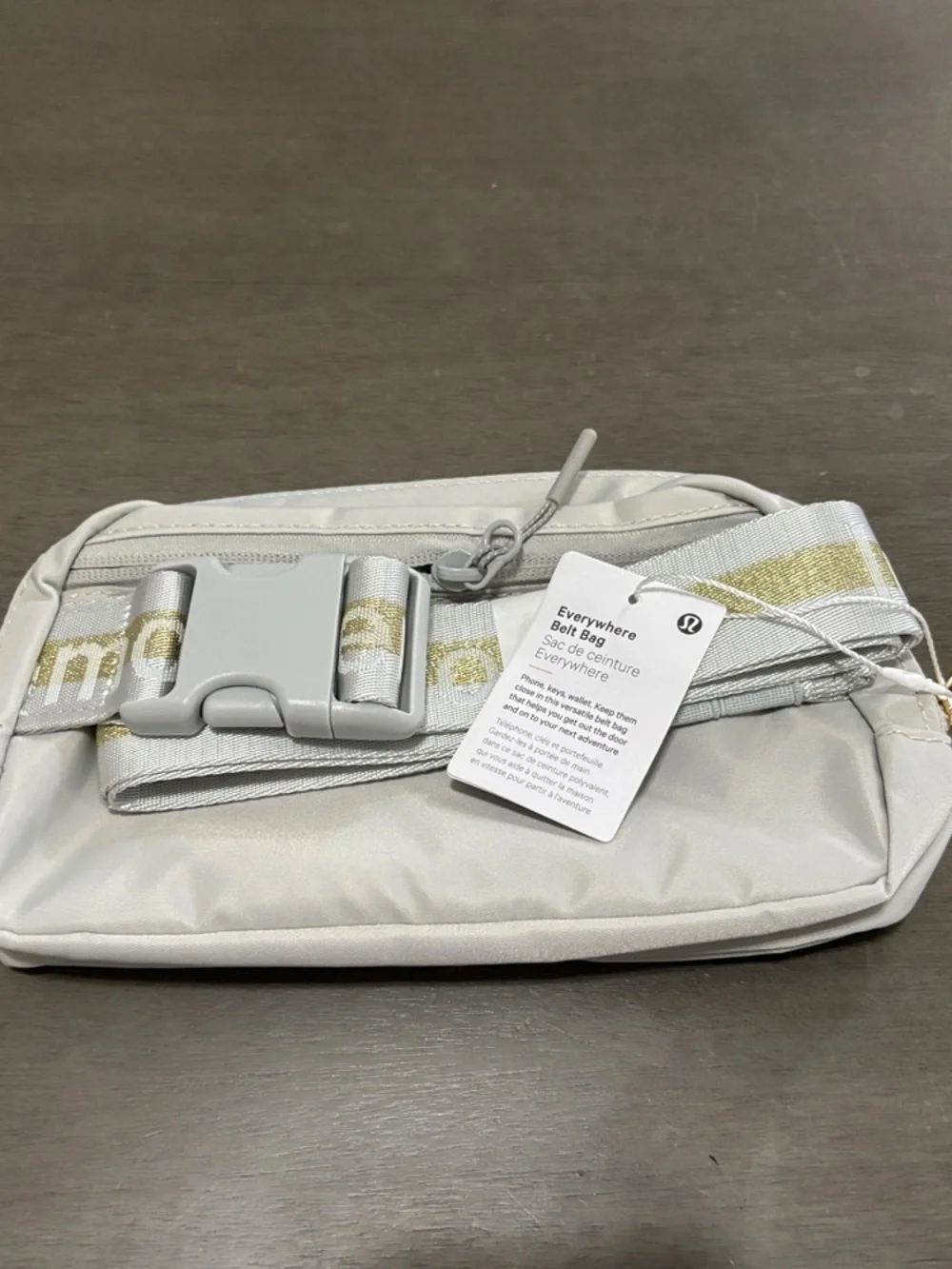 lululemon athletica Light Gray Cosmetic Pouch with Gold Logo